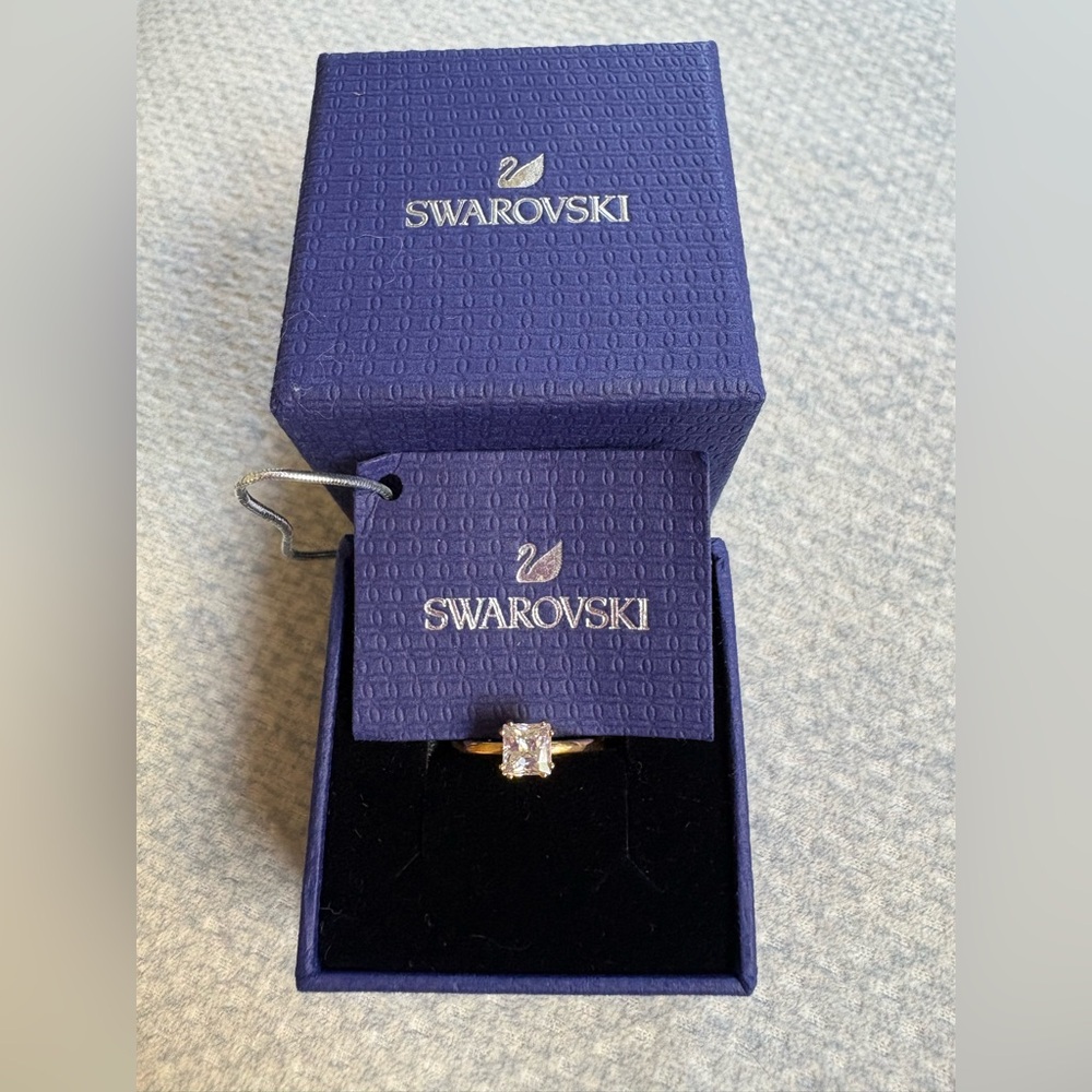 Swarovski Gold-Tone Ring with Clear Square Crystal